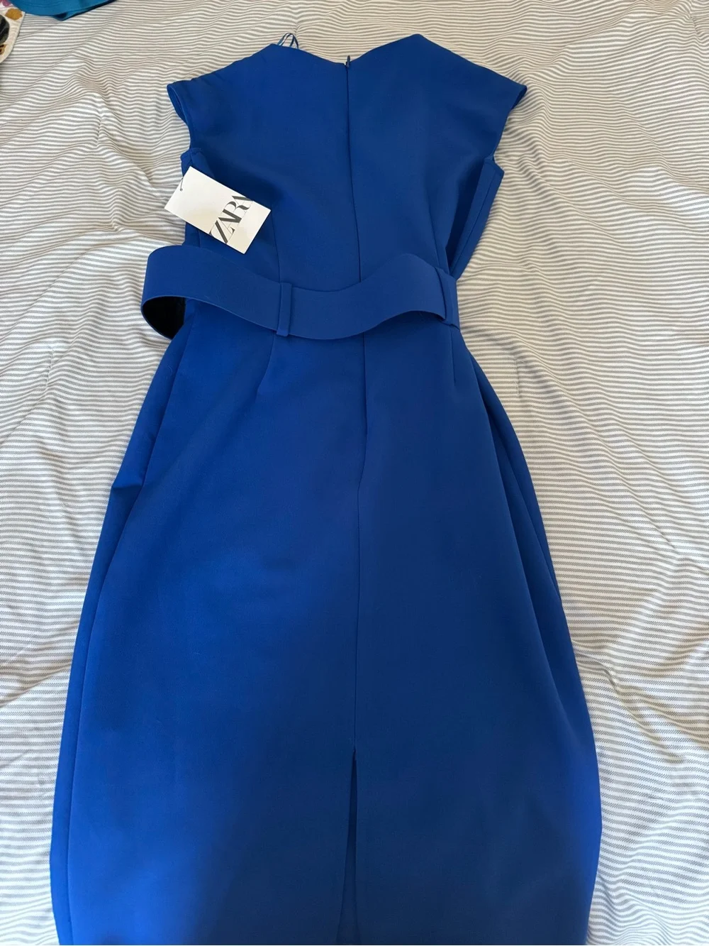 NWT Zara Royal Blue Belted Crossover Midi Dress